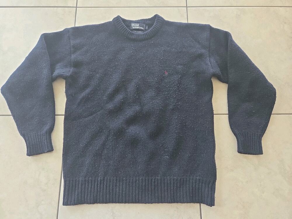 Polo Ralph Lauren Blue Lambswool Pullover Sweater Logo Men's L